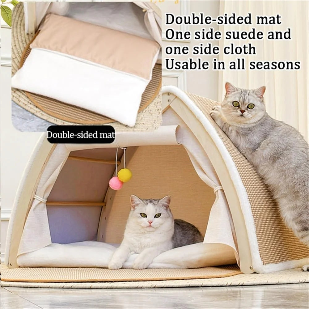 "Dual-Comfort" Wooden Cat House & Scratching Surface