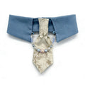 "Dusty Blue Floral" Tie & Pearl Necklace Bib