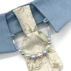 "Dusty Blue Floral" Tie & Pearl Necklace Bib