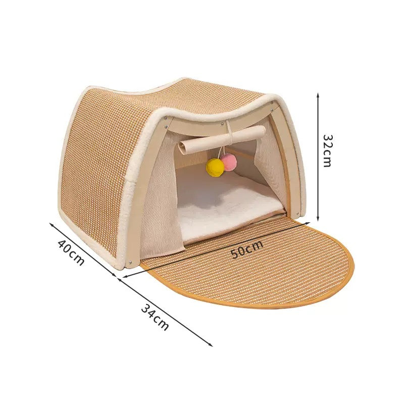"Dual-Comfort" Wooden Cat House & Scratching Surface