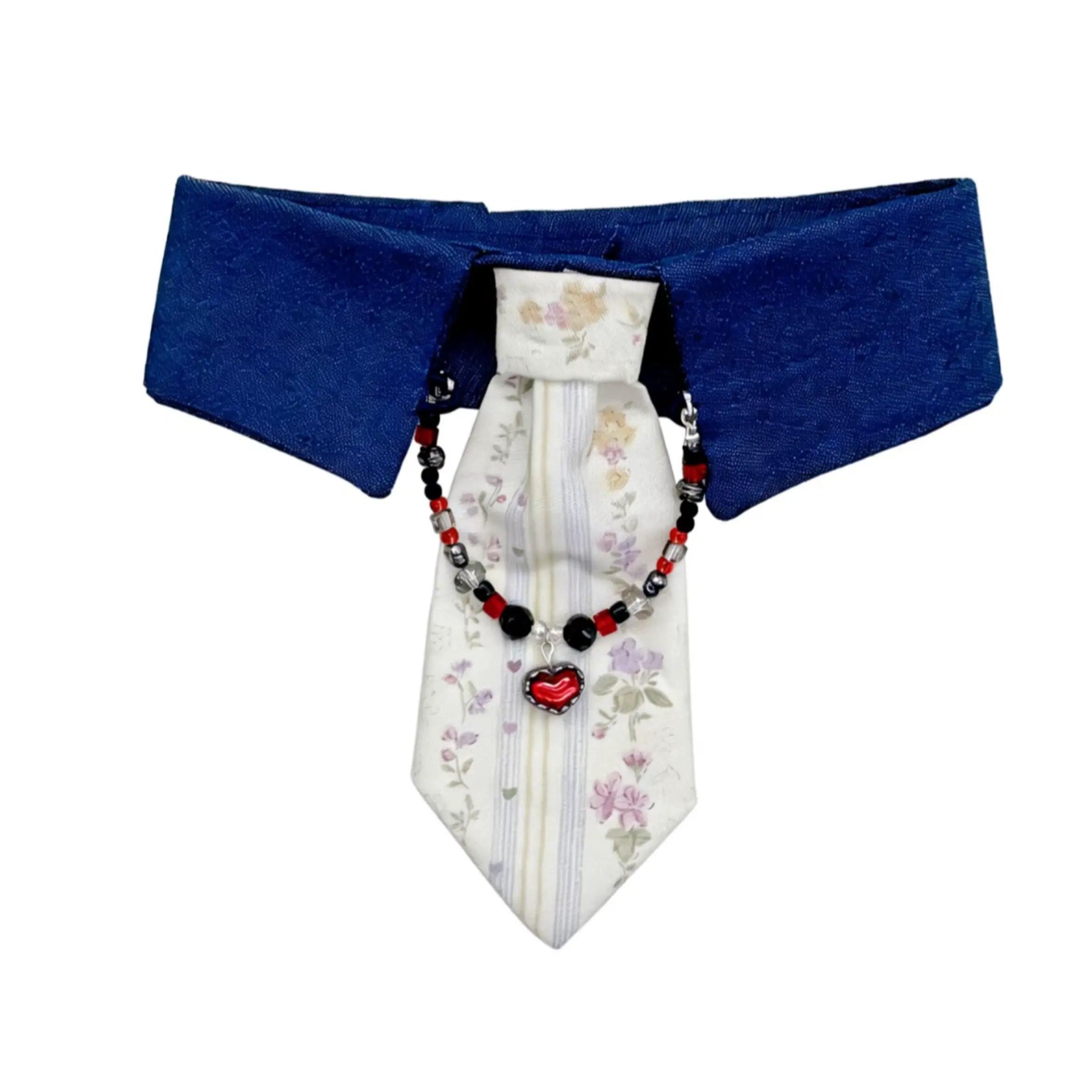 Floral Stripe Navy Ruffle Pet Collar Set