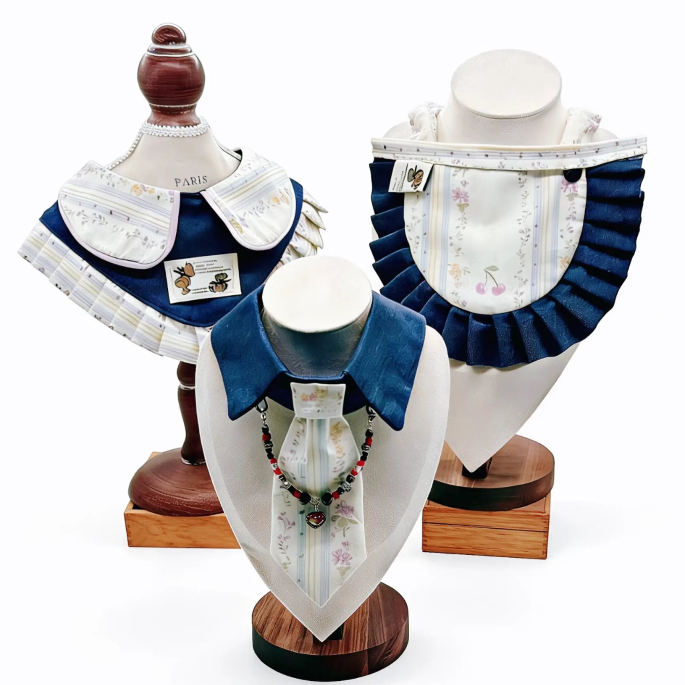 Floral Stripe Navy Ruffle Pet Collar Set