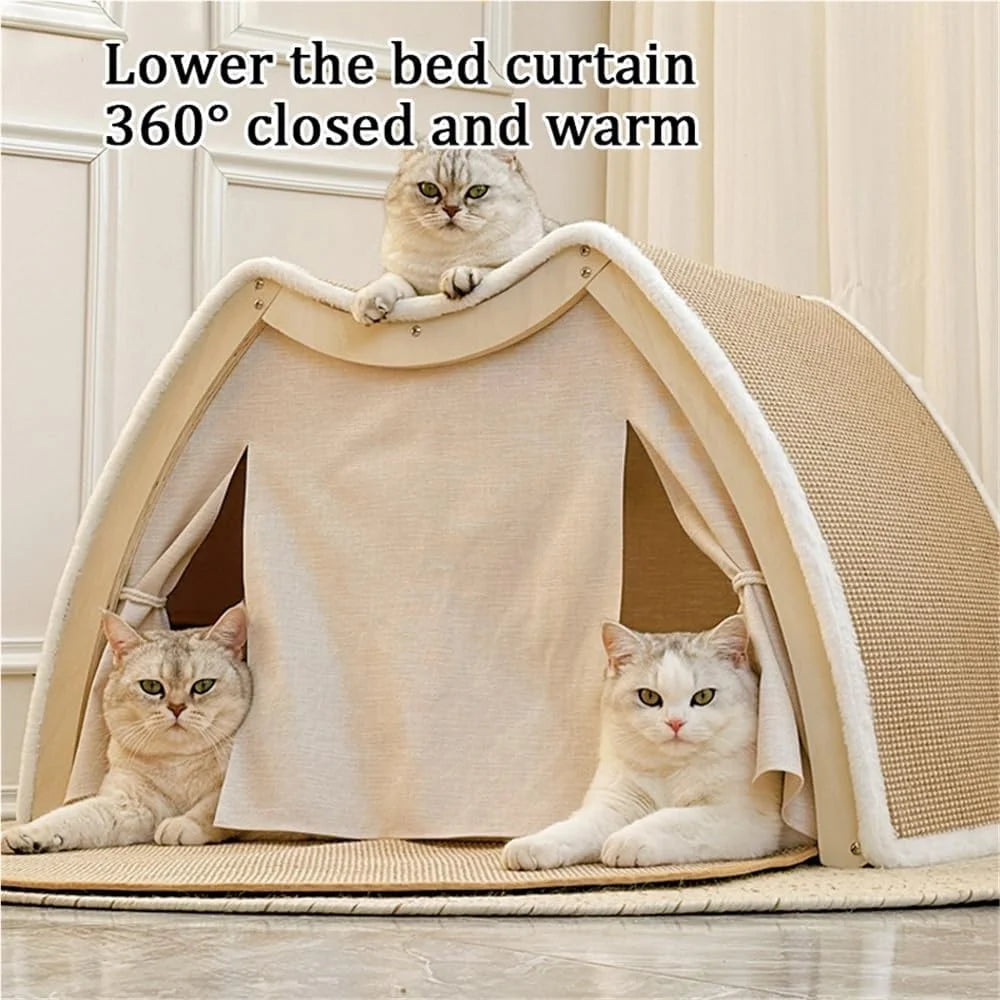 "Dual-Comfort" Wooden Cat House & Scratching Surface