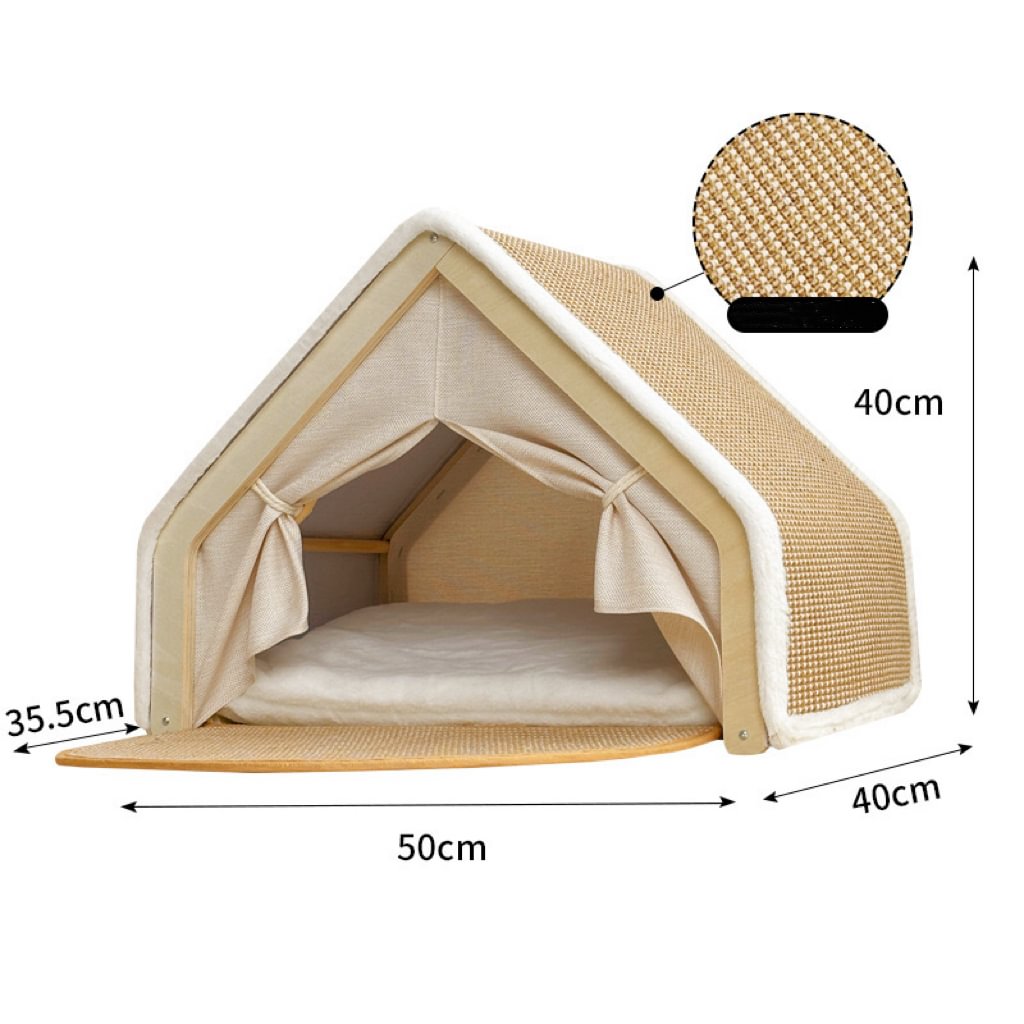 "Dual-Comfort" Wooden Cat House & Scratching Surface