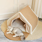 "Dual-Comfort" Wooden Cat House & Scratching Surface
