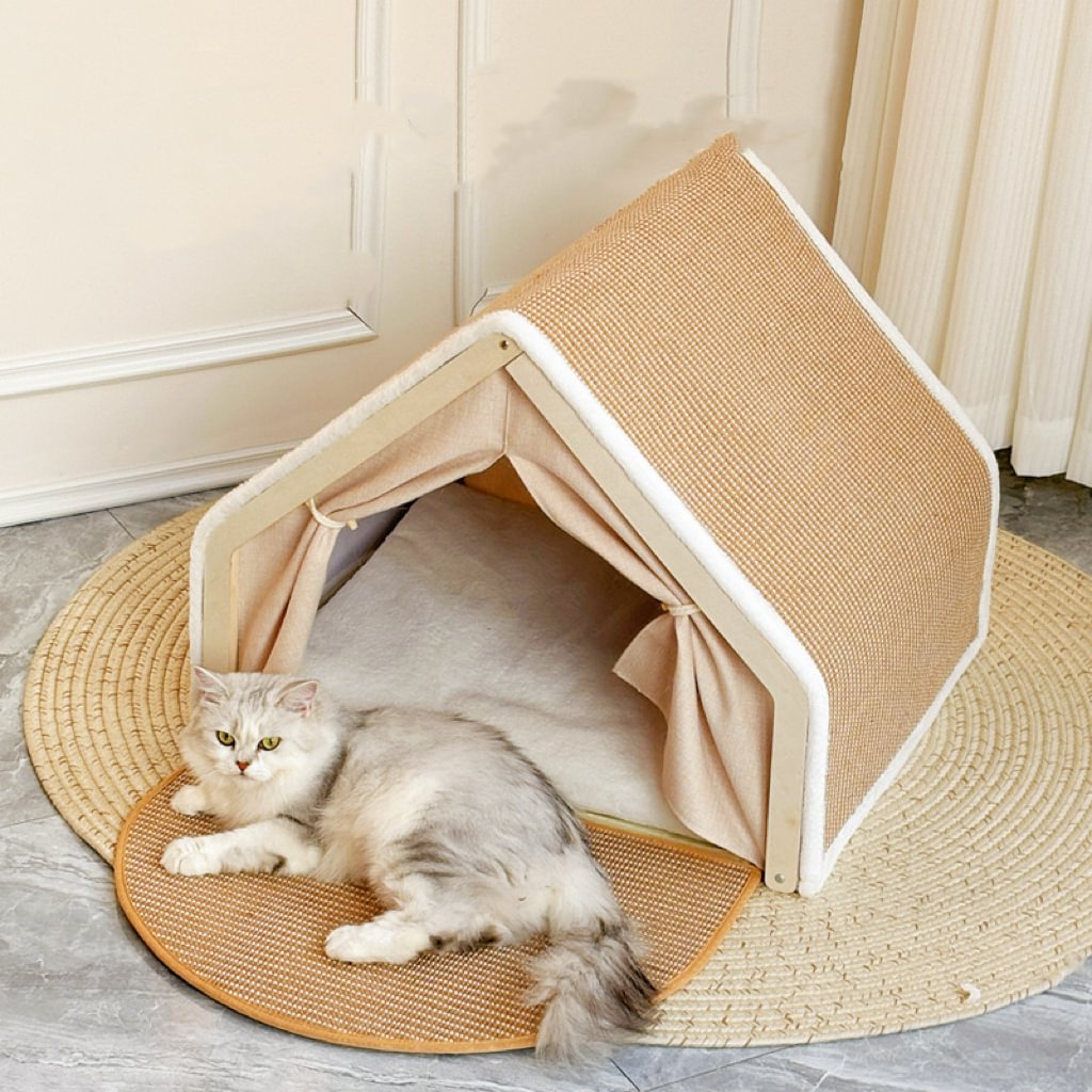 "Dual-Comfort" Wooden Cat House & Scratching Surface