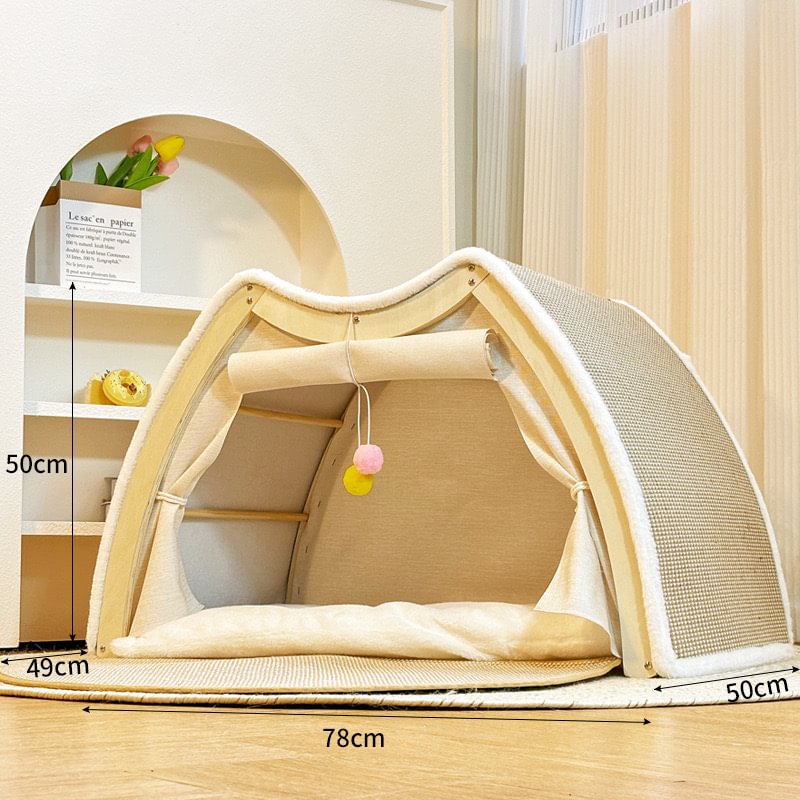 "Dual-Comfort" Wooden Cat House & Scratching Surface
