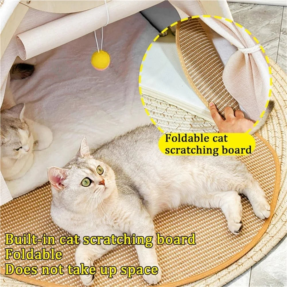 "Dual-Comfort" Wooden Cat House & Scratching Surface