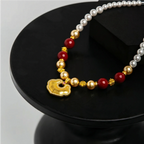 "Auspicious Ruyi" Red Agate & Pearl Pet Necklace