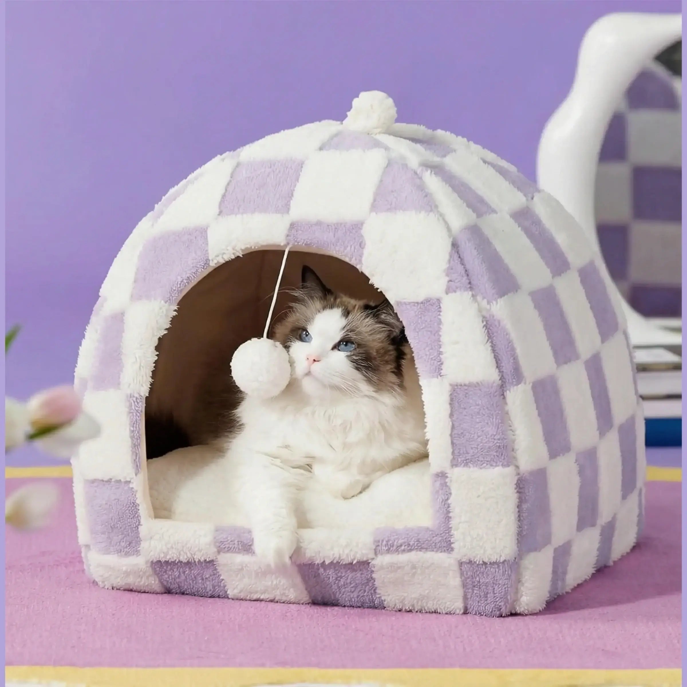 Plush Foldable 2-in-1 Cat Cave Tent & Bed