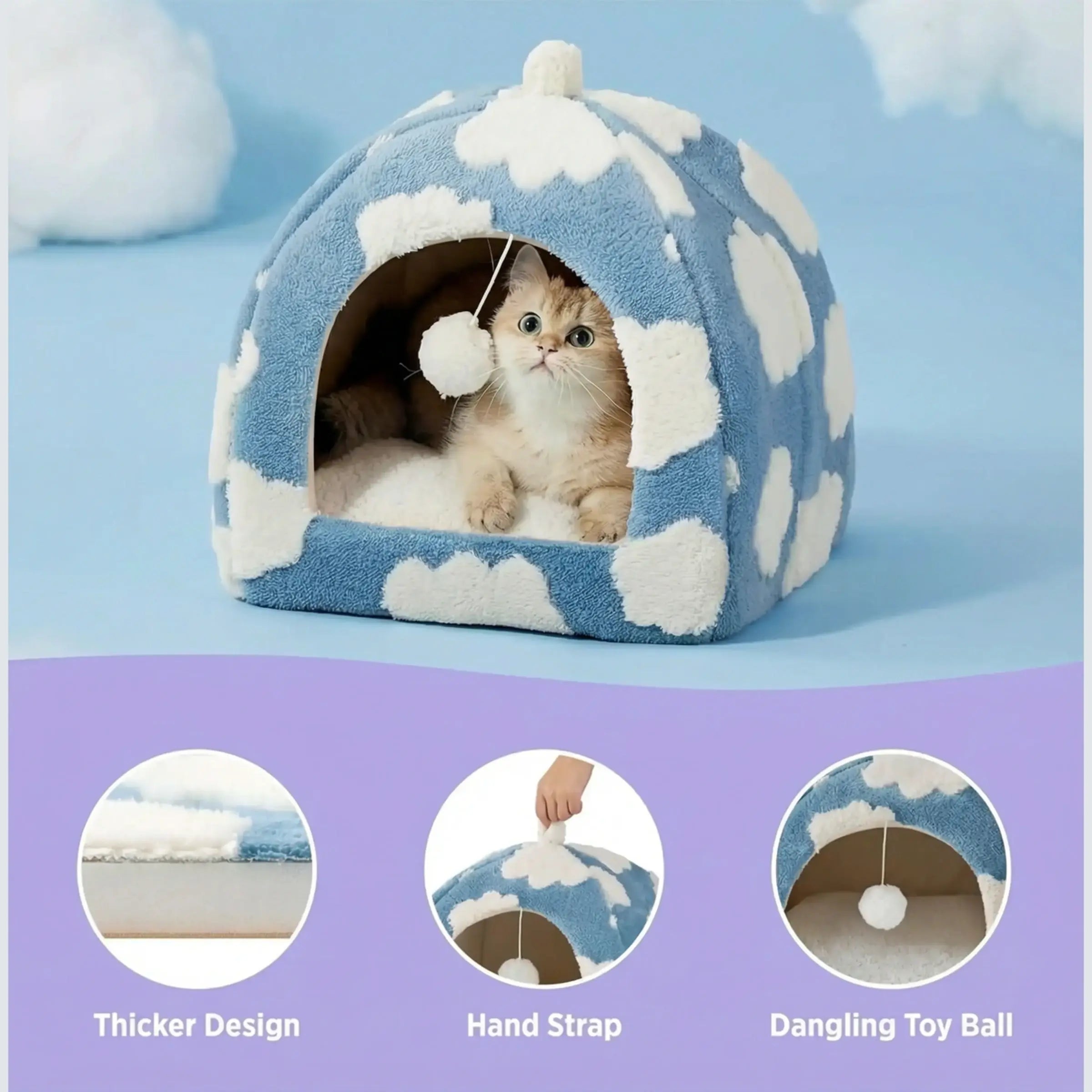 Plush Foldable 2-in-1 Cat Cave Tent & Bed