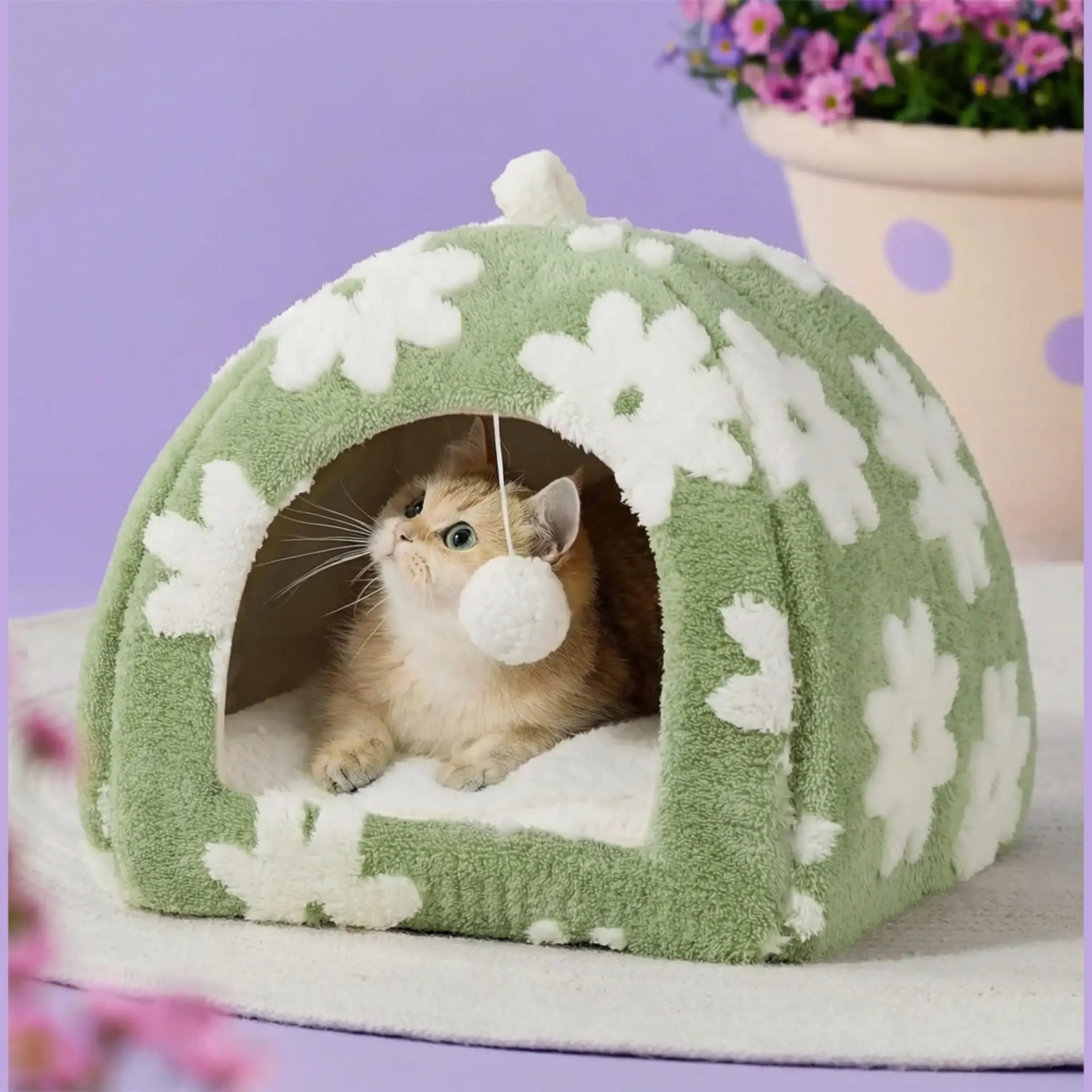 Plush Foldable 2-in-1 Cat Cave Tent & Bed