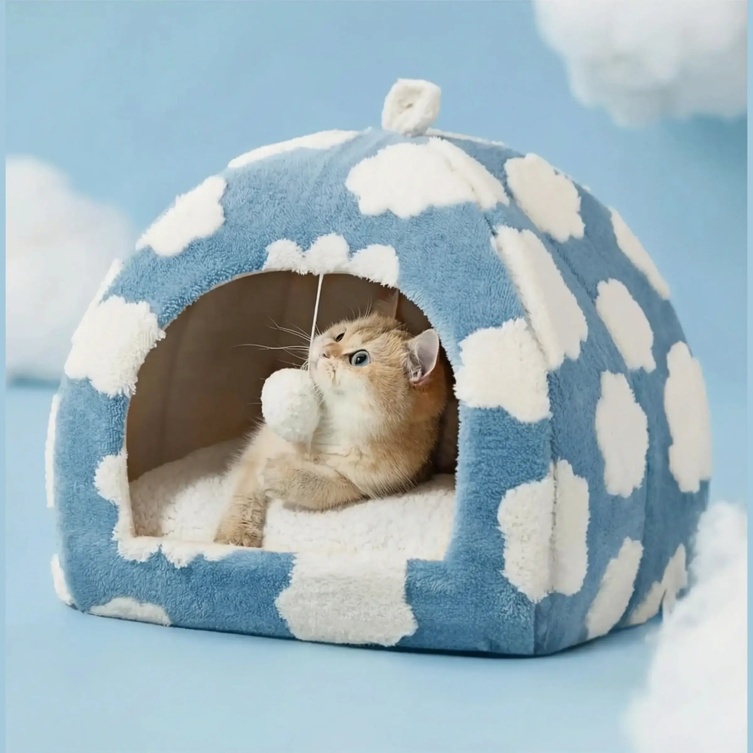 Plush Foldable 2-in-1 Cat Cave Tent & Bed