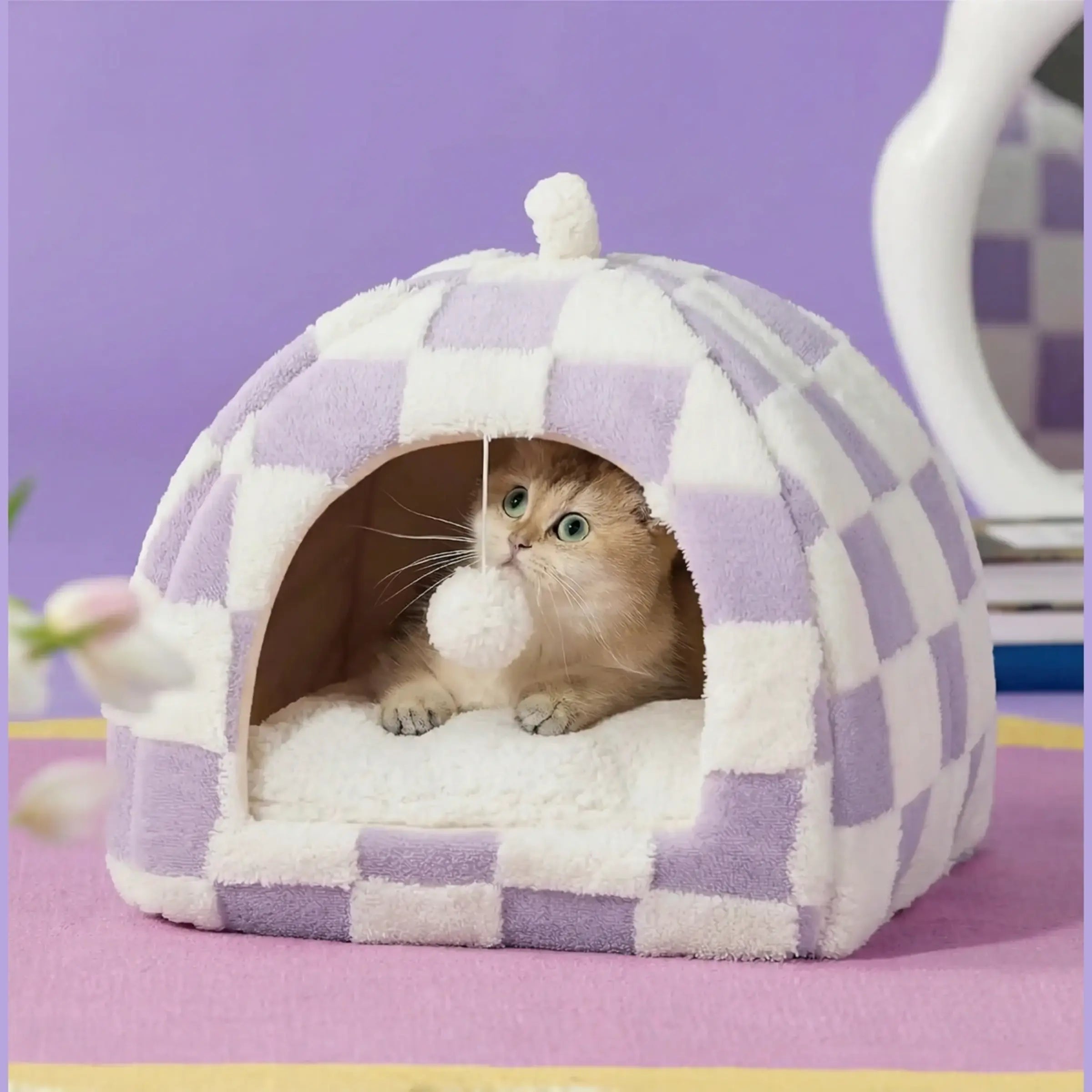 Plush Foldable 2-in-1 Cat Cave Tent & Bed