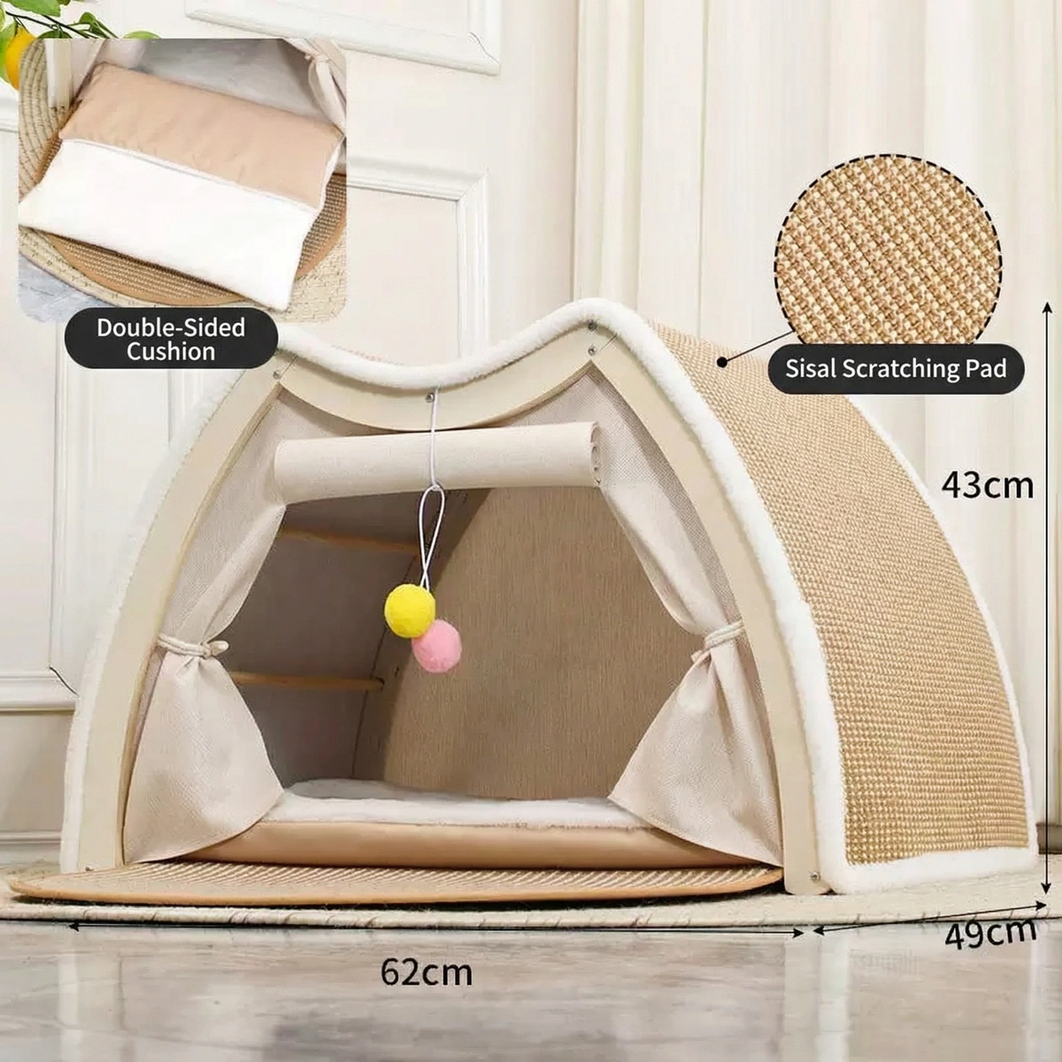 "Dual-Comfort" Wooden Cat House & Scratching Surface