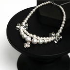 "Silver Bow" Double-Layer Shell Pearl Pet Necklace
